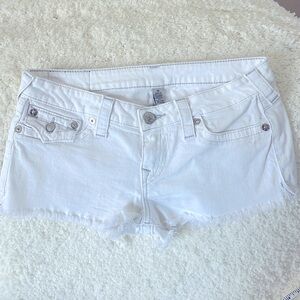 TRUE RELIGION BRAND JEANS CUT OFF WHITE SHORTS Hotty Hot Light grey stitching